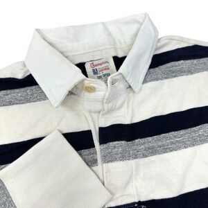 TODD SNYDER x CHAMPION Long Sleeve Rugby Polo Shirt Striped Collab Button Large